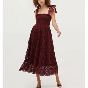 NWT Hill House Burgundy Lace Ribbon Ellie Dress